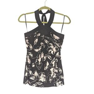 White House Black Market Floral Halter Neck Top Size Medium Black White